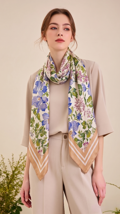 Florence May Large Silk Scarf - Silk Satin Twill