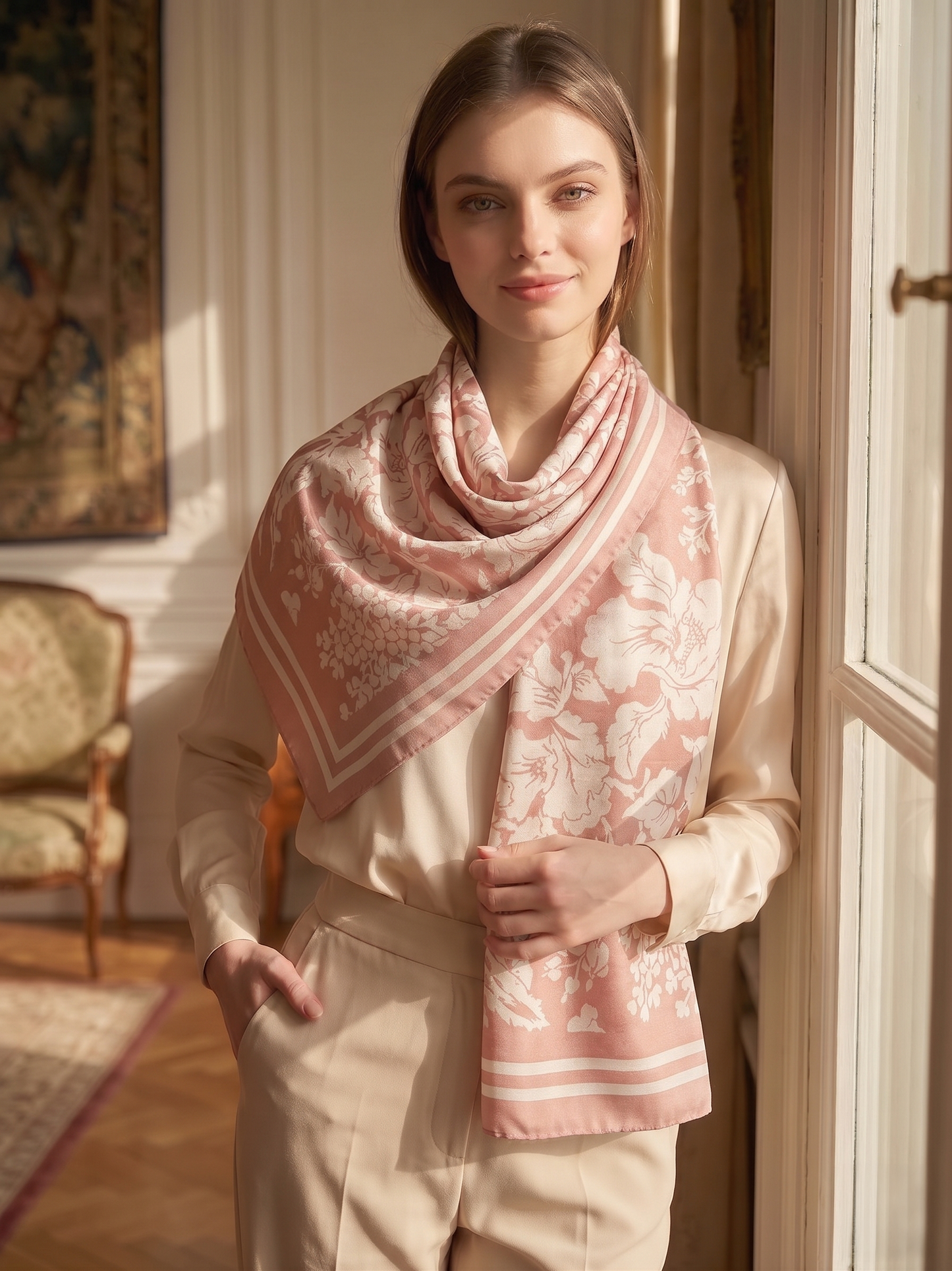 Florence May Large Silk Scarf - Silk Satin Twill